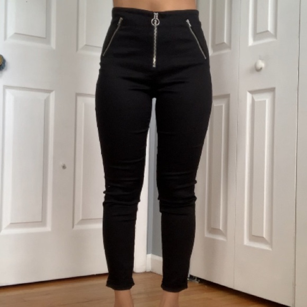 H&M high rise zip up skinny trousers